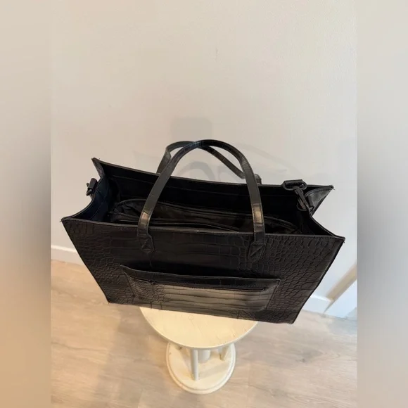 BEIS Black Croc-Embossed Tote Bag – Structured Work/Travel - Picture 2 of 11